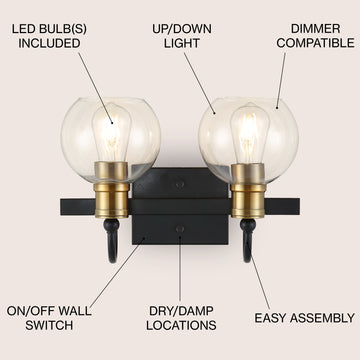 Marais Iron/Glass Rustic Vintage LED Vanity Light